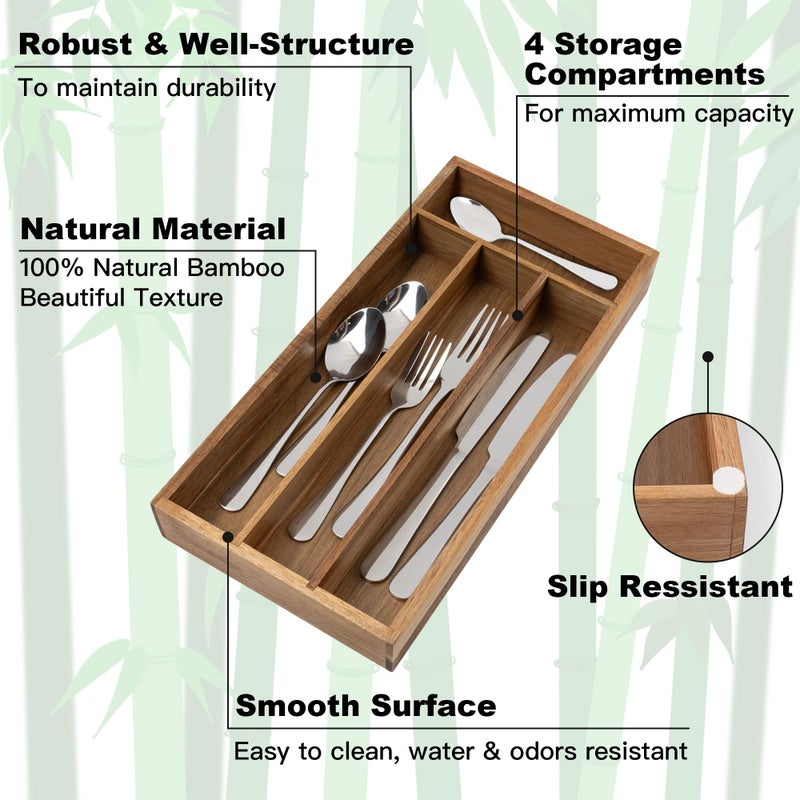Conflech Acacia 4 Slot Silverware Drawer Organizer - Cutlery Holder with Flatware Tray - Image 5